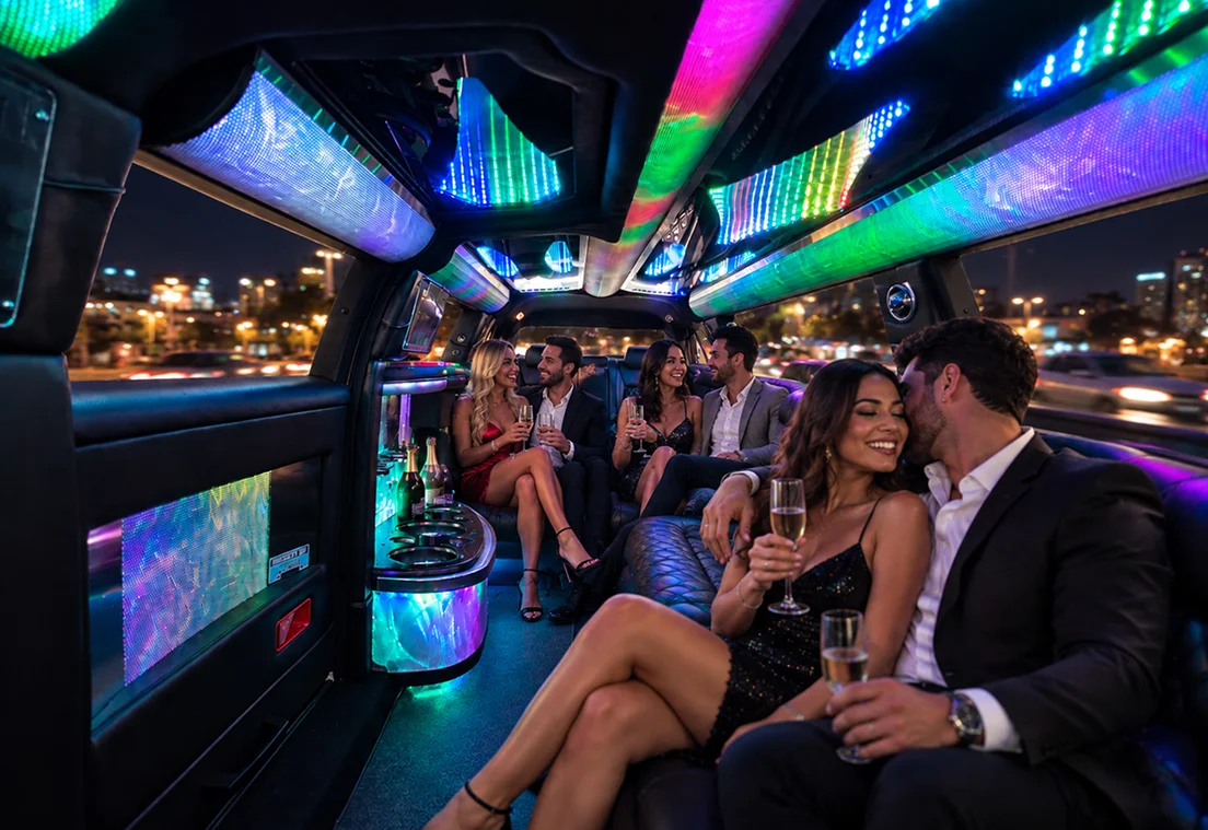 Temecula Limos luxury limousine interior with guests enjoying a night out