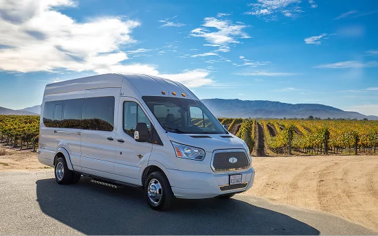 Temecula Limos luxury passenger van at a vineyard in Temecula