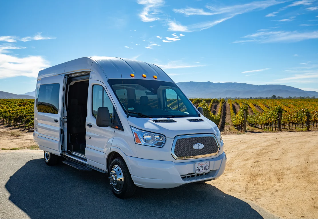 Temecula Limos luxury passenger van at a vineyard in Temecula